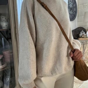 pull oversize col roulé taupe